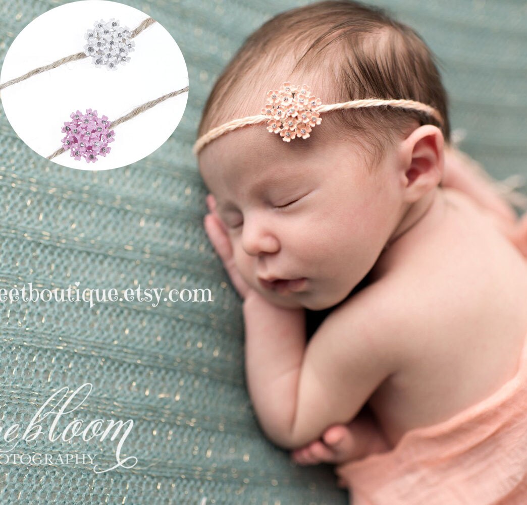 Yundfly Newborn Flower Rhinestone Headband Craft Decor Hemp Rope Hair Bands Baby Headwear Birthday Gift Kids Photo Props