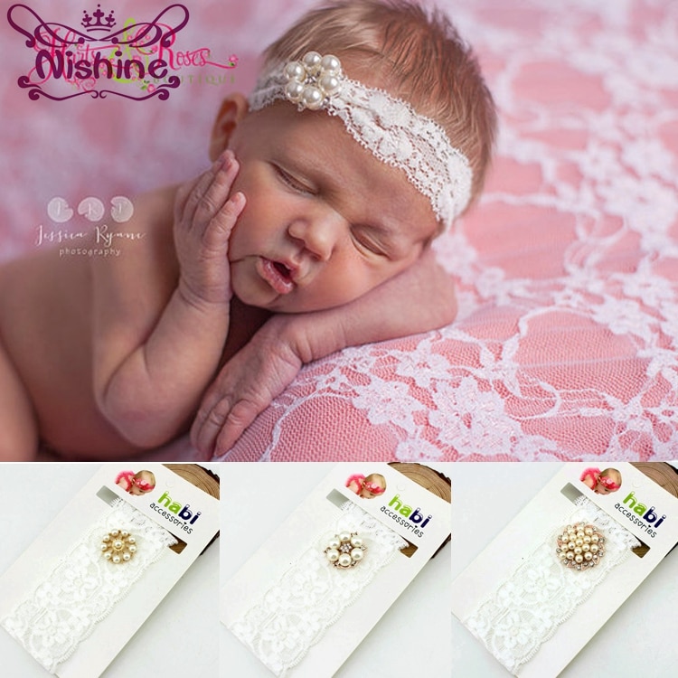 Yundfly Boutique Newborn Soft Pearl Rhinestone Headband Girls Baptism Christening Headbands Kids Hair Accessory
