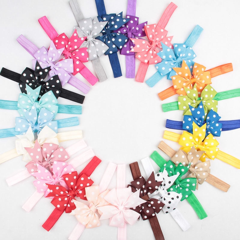 Yundfly 10pcs/lot Elastic Wave Point Bowknot Baby Headband Dots Ribbon Bow Hair Band Children Headwear Cute Hair Accessories