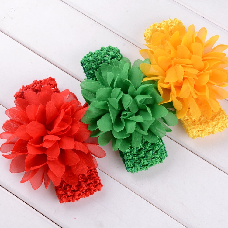 Yundfly 18 Colors Girls Crochet Headband Chiffon Flower Headbands Chic Hair Weave Band Kids Headwear Hair Accessories