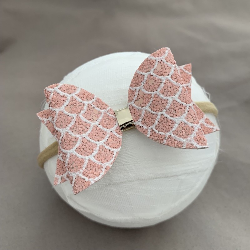 12Pcs/Lot 3.5inch Mermaid Sparkle Bow Nylon Headband Pigtail Bow Hair Clips For Girls Baby Hair Accessories