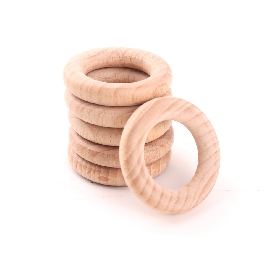Mamihome 10pcs 40mm Wooden Teether Rings DIY Crafs Accessories Baby Necklace Bracelet Making Baby Teether BPA Free Newborn Gifts