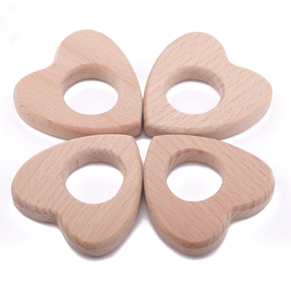 Mamihome Baby Wooden Pendant 5pc BPA Free Wood Heart Diy Craft Necklace Bracelet Makeing Natural Beech Baby Teether Newborn Gift