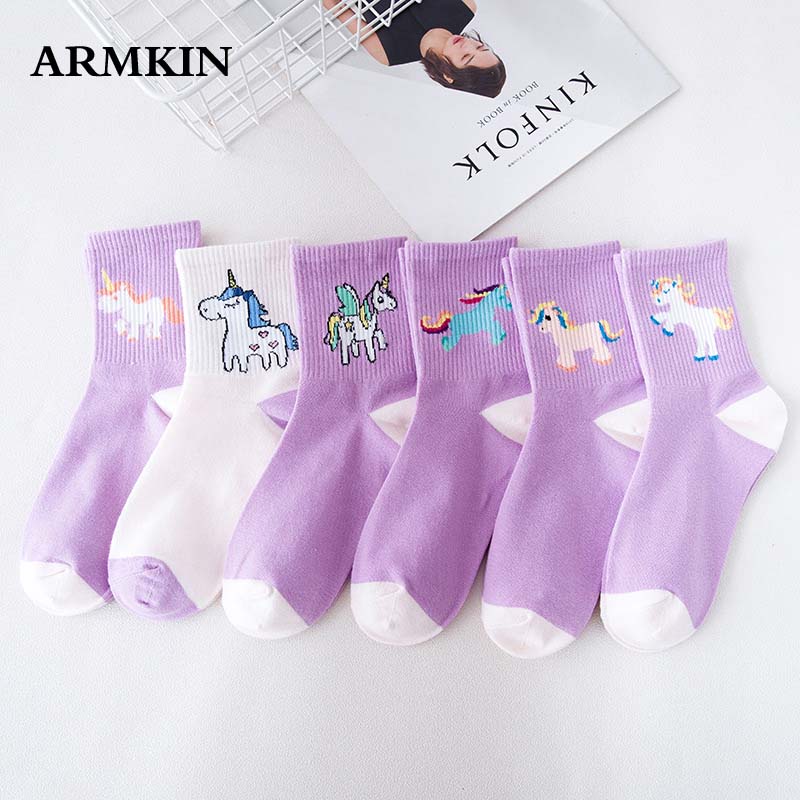 ARMKIN Korea Style Women Socks creativity Cartoon Animal Horse unicorn socks Cotton Casual happy funny socks