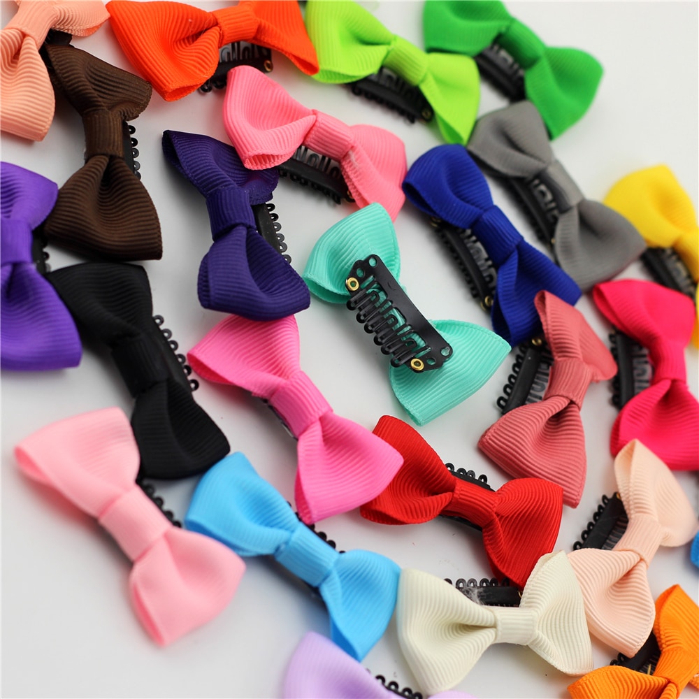 12pcs/lot 2" mini Clip for baby Girls hairbows cute Hairpin Solid Color Ribbon bow Clip hairclips Snap Clips Kids headwear