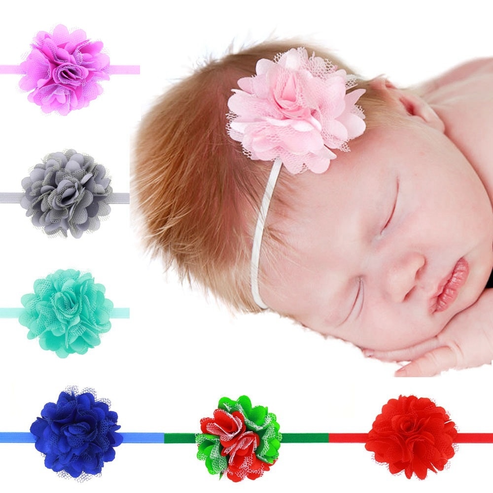 Yundfly Chic Mini Satin Flower Newborn Headband Mesh Rose Flower Kids Head Band Cute Birthday Gift Photo Props
