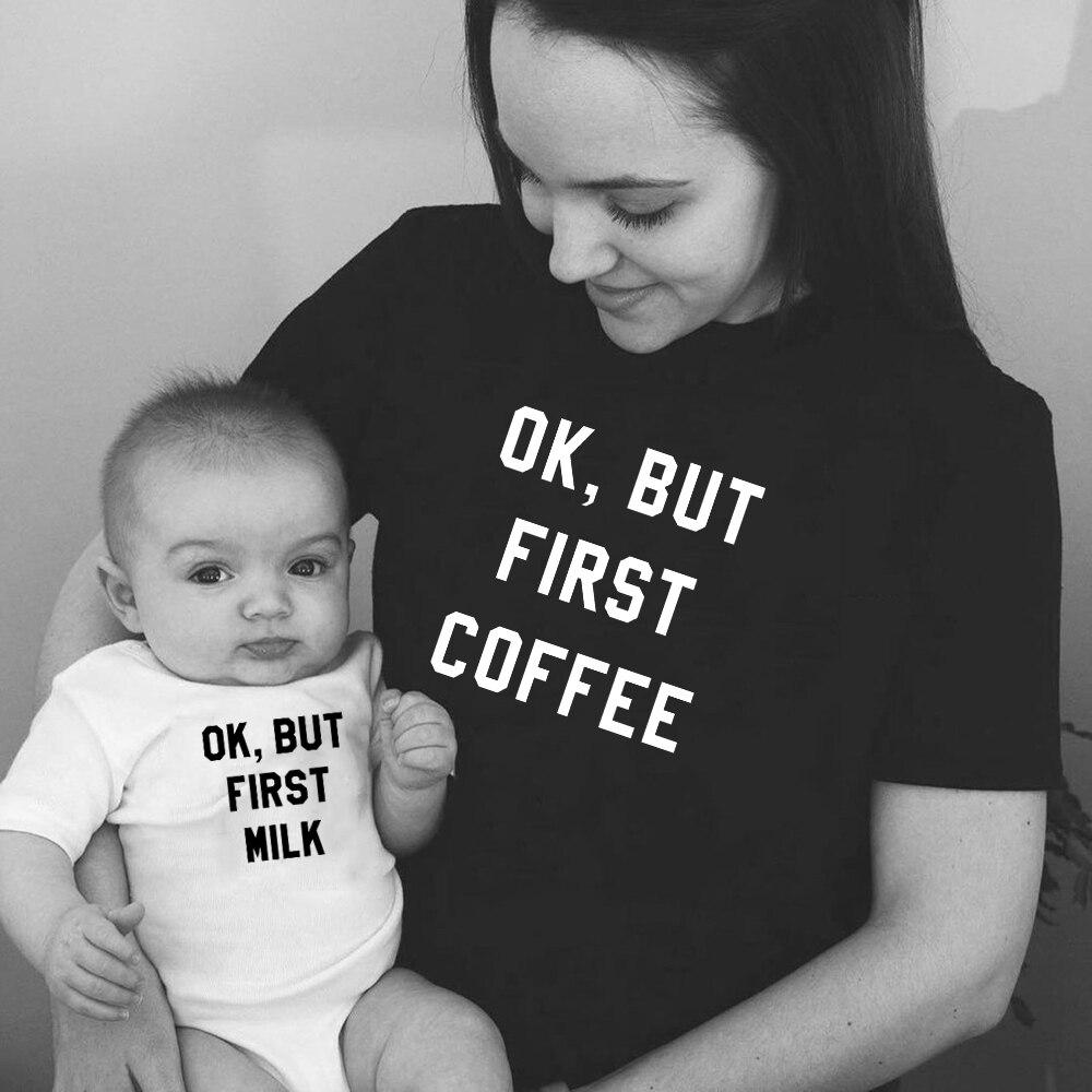 Ok But First /Ok But First Milk Matching Family Tshirts Mother & Child Shirts Mommy and Me Clothes Top Family Matching Outfi