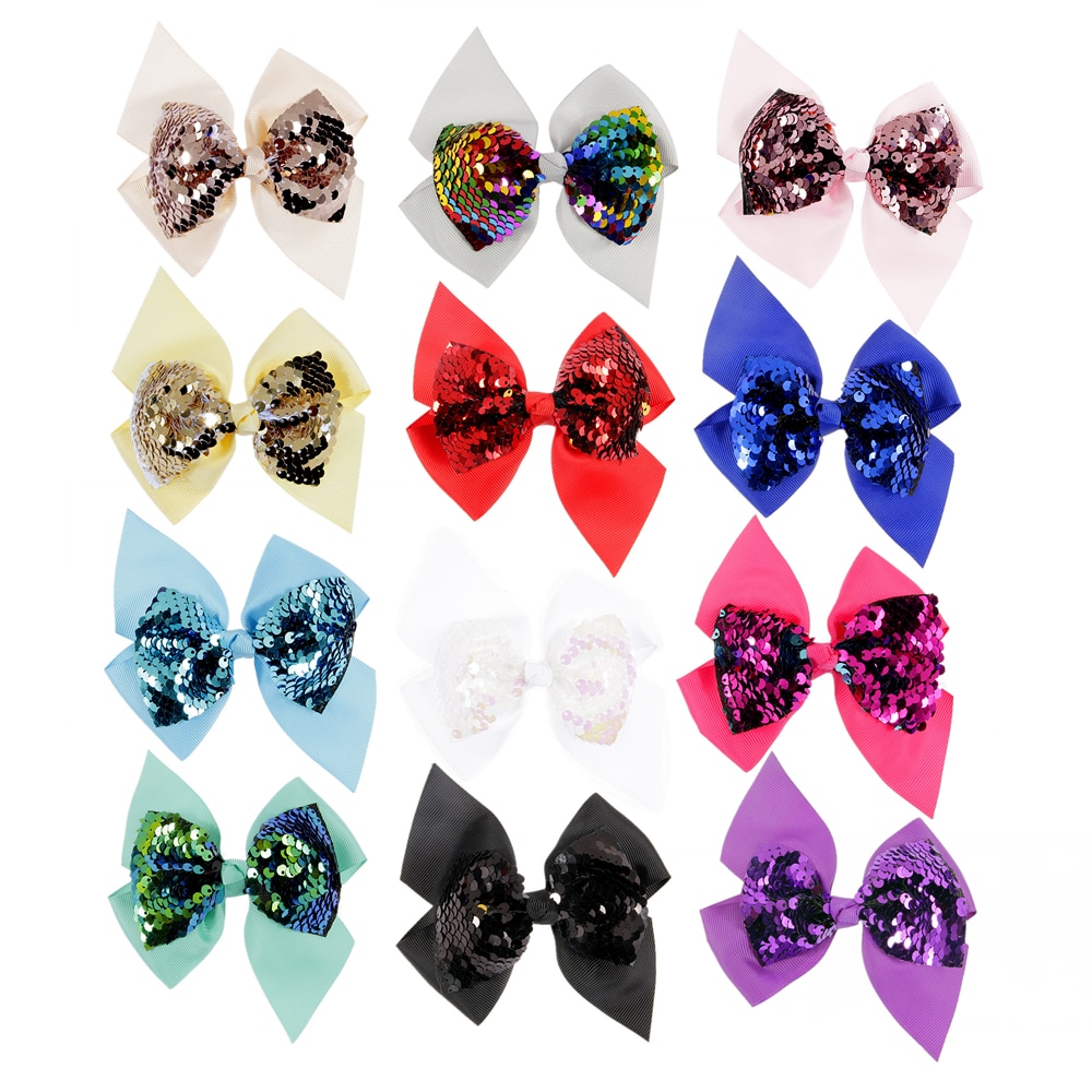 Yundfly 3pcs 12 Colors Ribbon Sequin Bow Without Clips For Baby Girls Diy Hairpins Boutique Hair Accessories