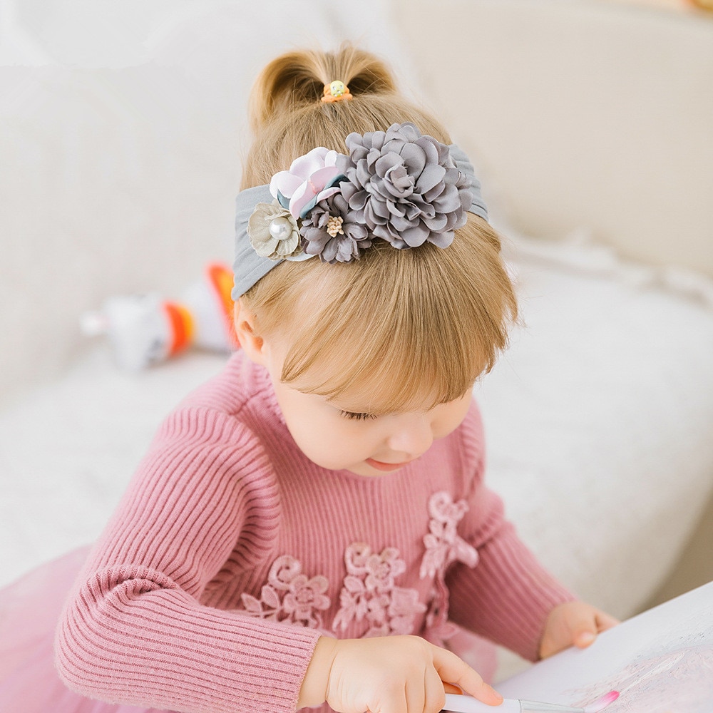 Flower Headband Baby Princess Girls Super Soft Cute Pearl Turban Headwear Child Kids Fashion Hair Accessories Gift