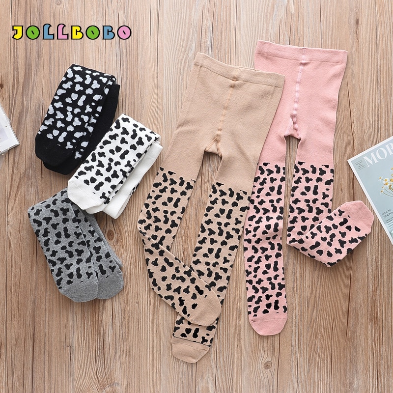 Spring Autumn Leopard Tights for Girls Kids Toddler Pantyhose Children's Clothing Soft Cotton Baby Girls Tights Footed Whol