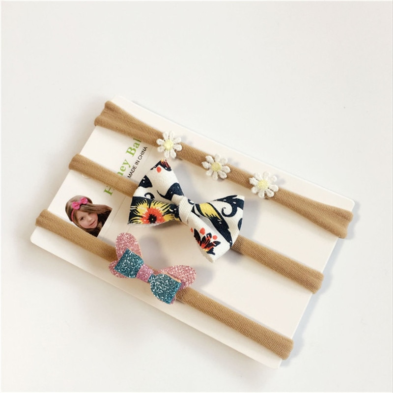 3pcs kids Bow Headbands Cute butterfly Headwear Girls Elastic Nylon Headband DIY hair accessories for children todder Headbands