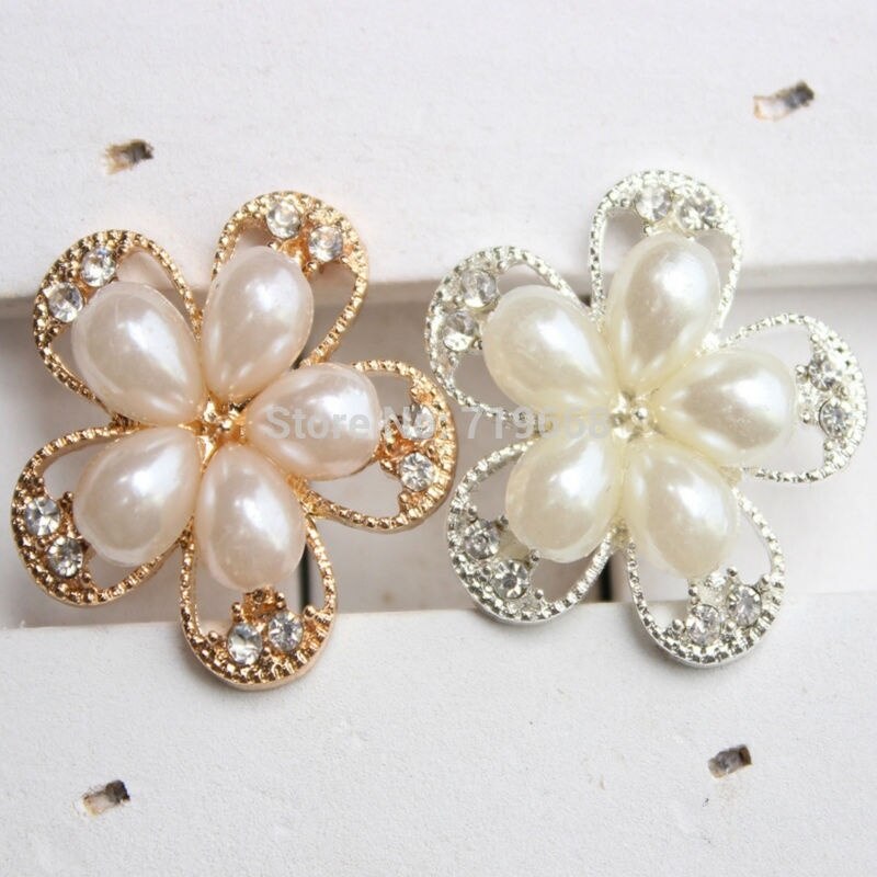 Yundfly 5pcs/lot Metal Decorative Buttons Crystal Pearl Alloy Rhinestone Buttons Diy Flower Center Craft Jewelry Supplies