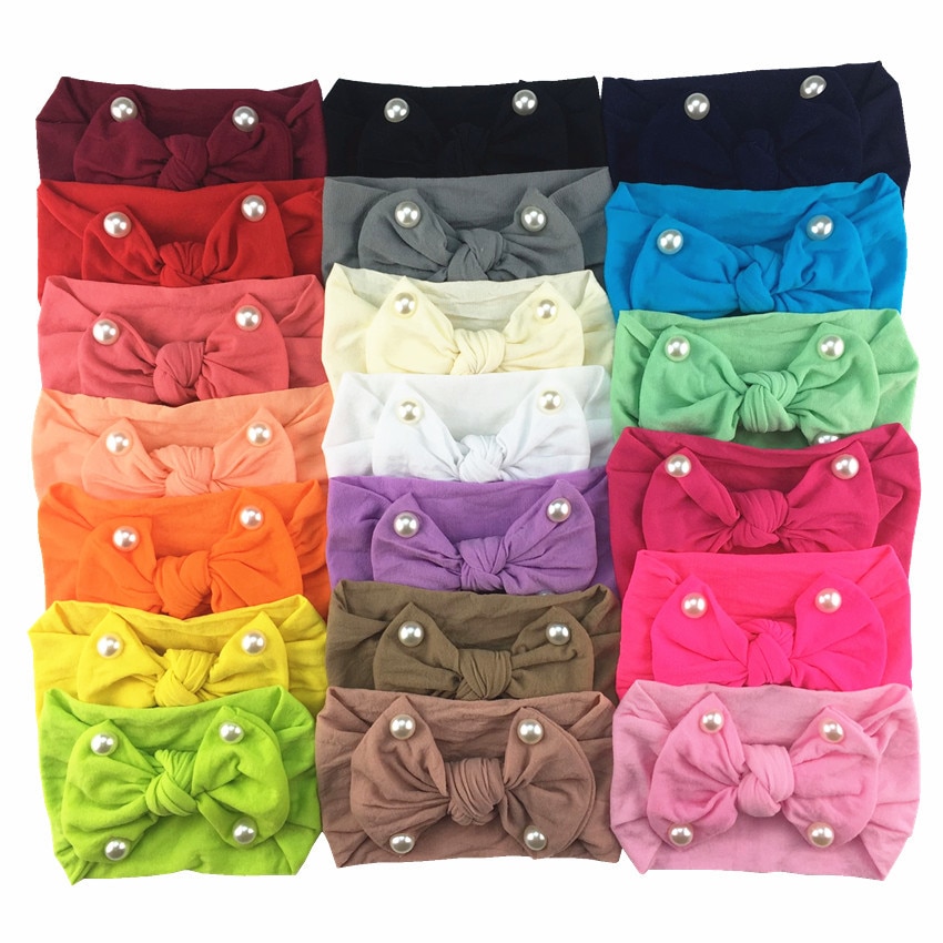 10pcs/lot Kids Newborn Nylon Wide Headband With Pearl Elastic Cotton Blend Headbands Baby Girls Headwear Hair Accessories