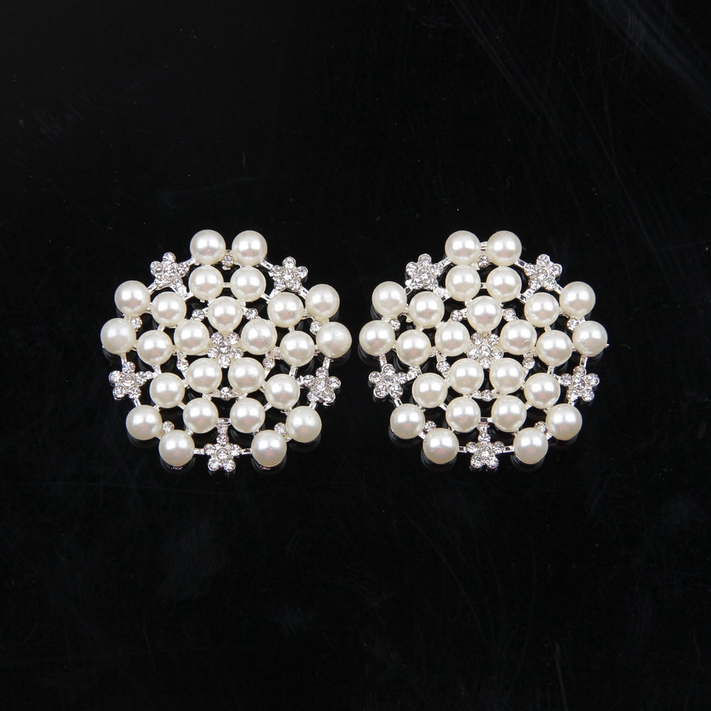 Yundfly 5pcs/lot 1.3" Gold Silver Plated Metal Button Rhinestone Pearl Button Bridal Prom Jewelry Hair Accessories Embellis