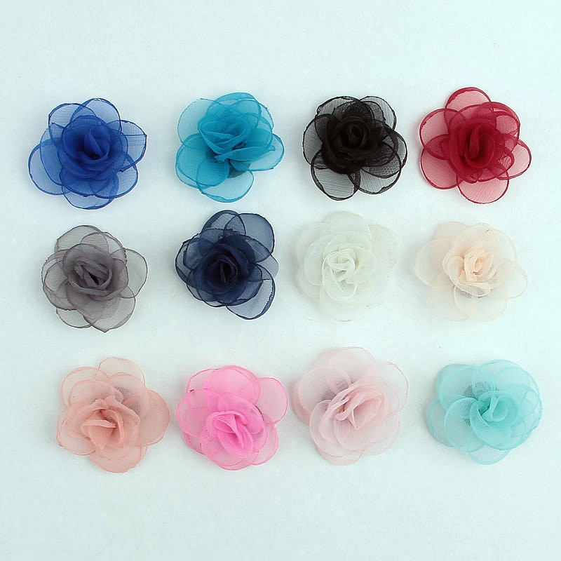 New 10pcs/lot Chiffon Burning Rose Flowers for Diy Headband Clips Kids Girls Headwear Cute Handmade Hair Accessories