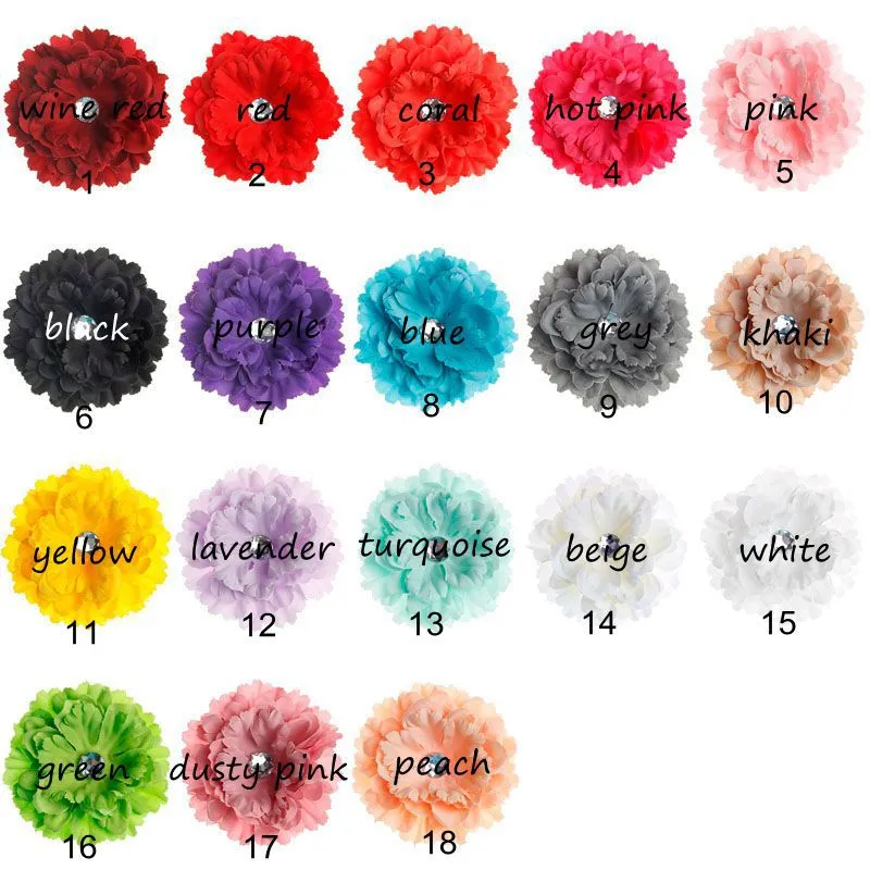 Yundfly 30pcs/lot 4.8" Peony Fabric Flowers with Acrylic Button for Diy Headband Clips Kids Girls Headwear Hair Accessories