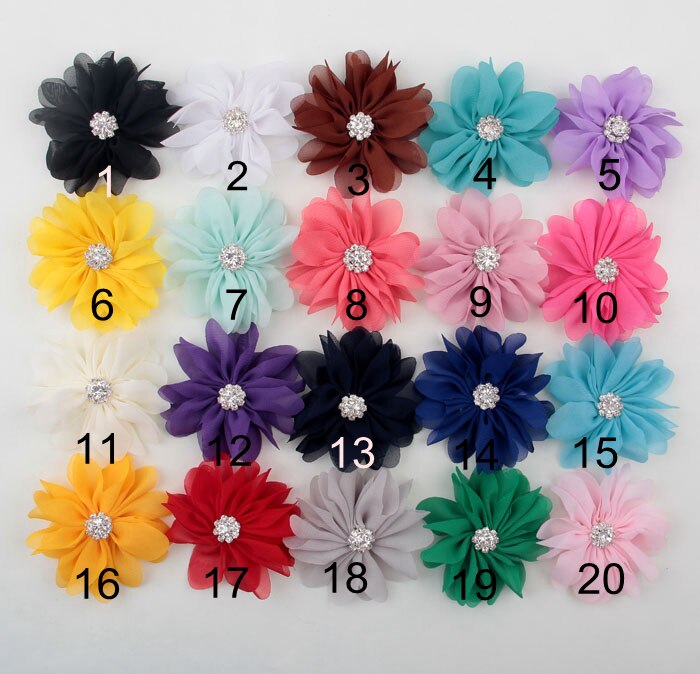 Yundfly 10PCS 7cm DIY Chiffon Flower with Rhinestone Button For Infant Toddler Hair Accessories Fabric Hair Flowers