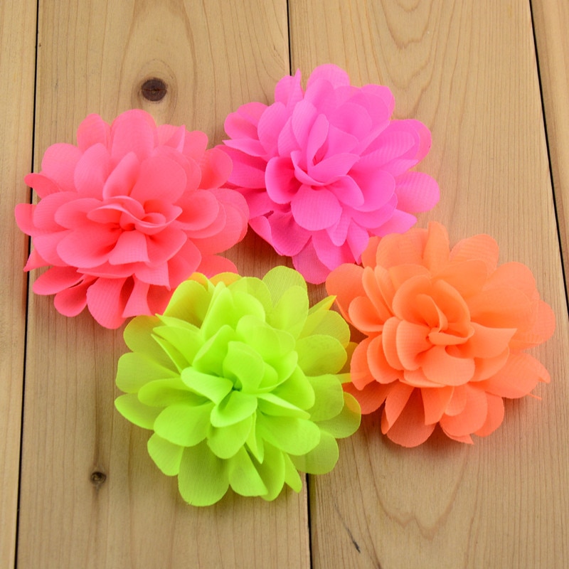 Yundfly 3PCS 2.8" Handmade Baby Chiffon Flower For Baby Girls Headband DIY Headwear Hair Accessories