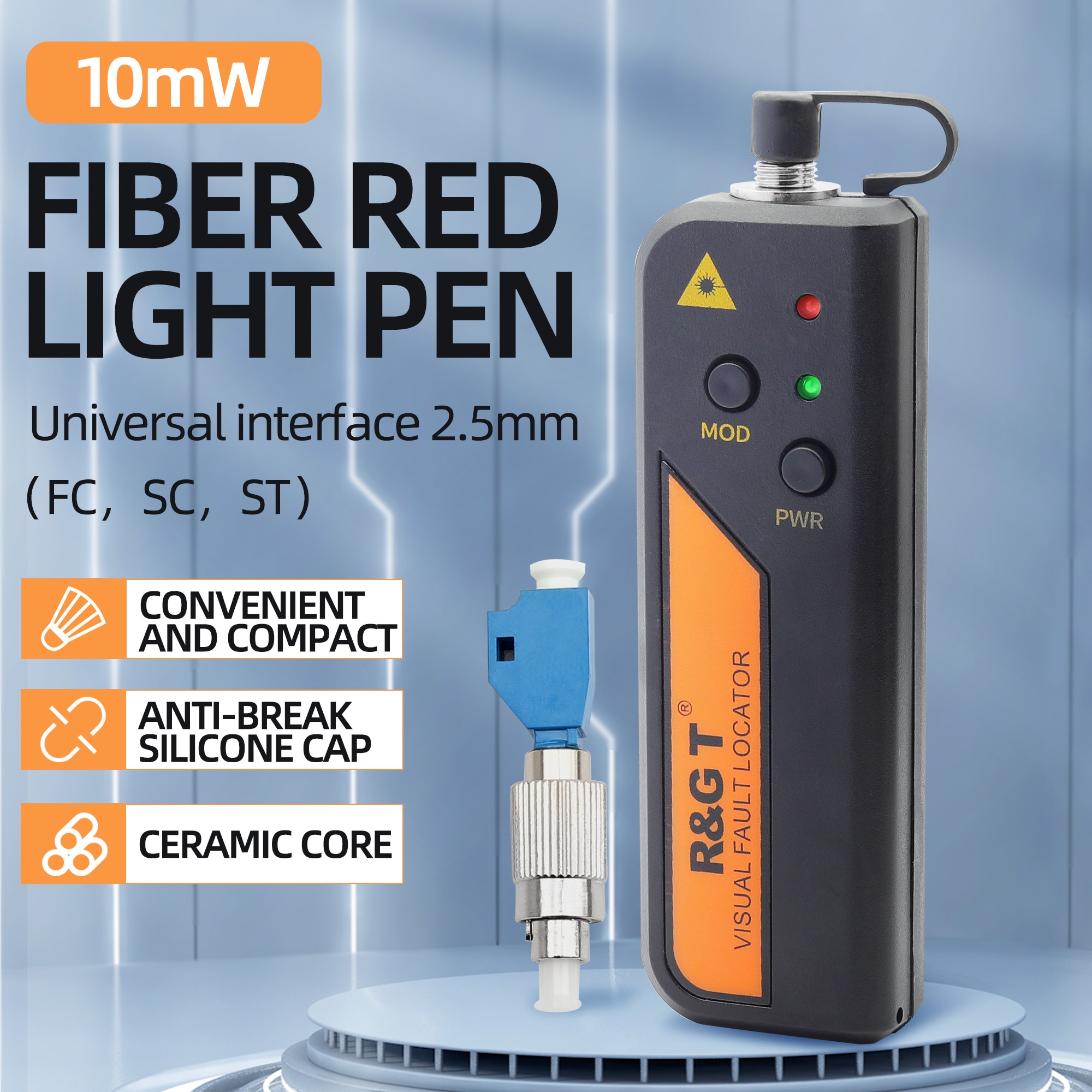 KELUSHI 10mW Visual Fault Locator Fiber Optic Cable Tester and LC/FC/SC/ST Adapter