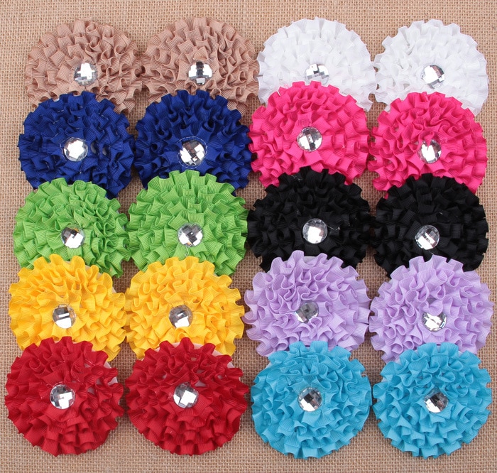 Yundfly 5pcs/lot 3.2" Ribbon Rose Flowers with Plastic Button Center for Diy Headband Clips Kids Girls Headwear Hair Access