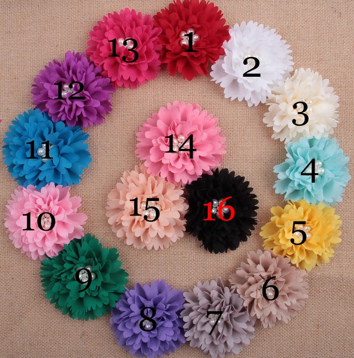 Yundfly 10PCS Baby Girls DIY Hair Accessories Flatback Chiffon Peony Flower with Pearl Rhineston Button