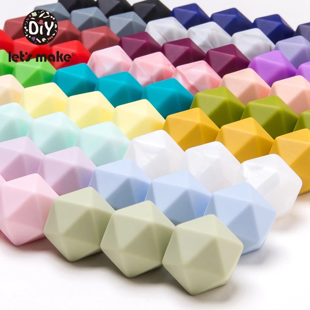 Let's Make 10pc 14mm Silicone Beads Hexagon Bpa Free Silicone Teether Diy Teething Toy Baby Chewable Accessories Baby Teeth