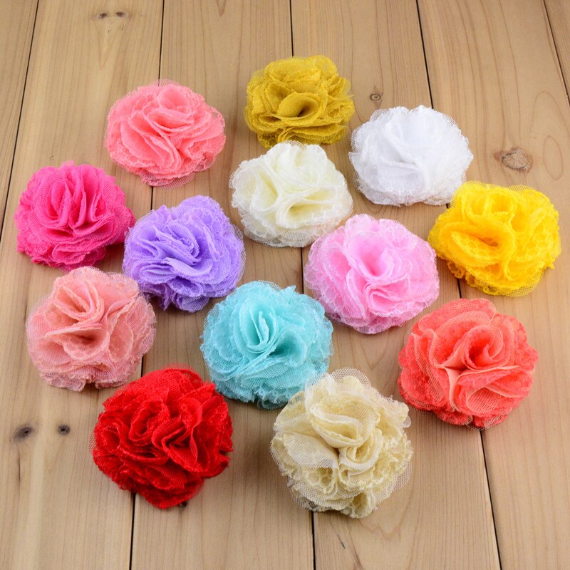Yundfly 5pcs 7CM Newborn Shabby Flower For DIY Hair Accessoreis Tulle Mesh Lace Flowers For DIY Baby Headbands Headwear