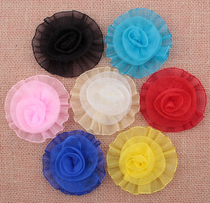 Yundfly 20pcs Lace Chiffon Rose Flower For Baby Girls Headband Hair Accessories DIY Hair Flowers