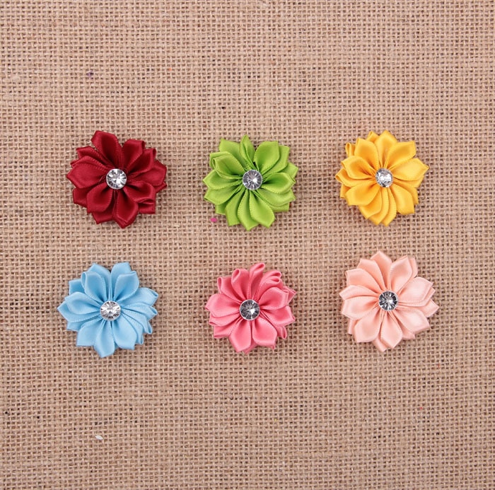 Yundfly 1.6" 10pcs Chic Mini Ribbon Flowers With Cone Button for Diy Headband Clips Hair Accessories Decorations