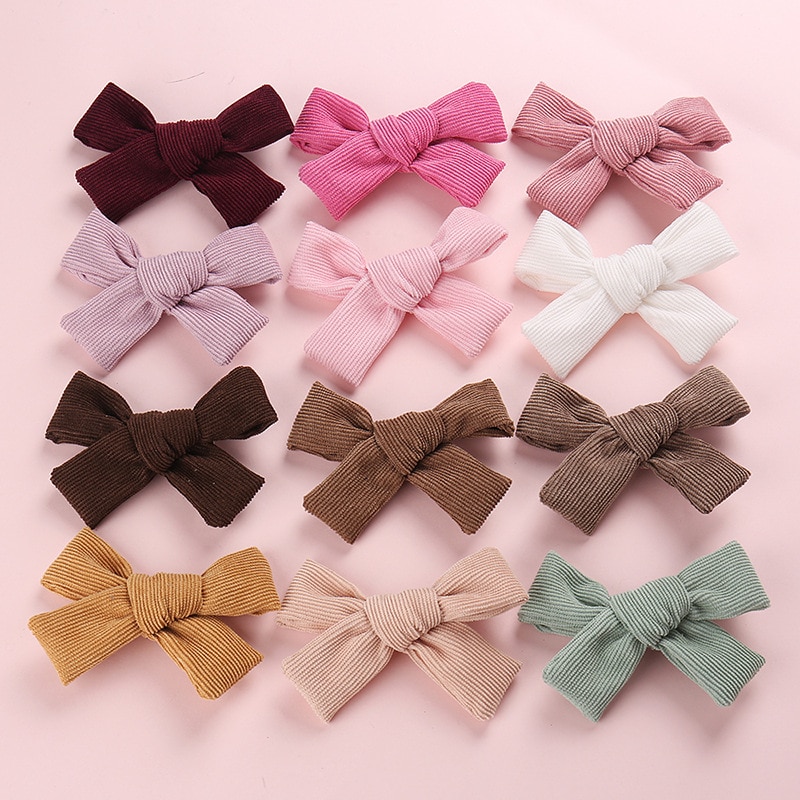 2020 Winter Corduroy BOW Hair Clip or Headband, Hand Tied Bow Nylon Headbands, Baby Shower Gift, Girls Hair Accessories