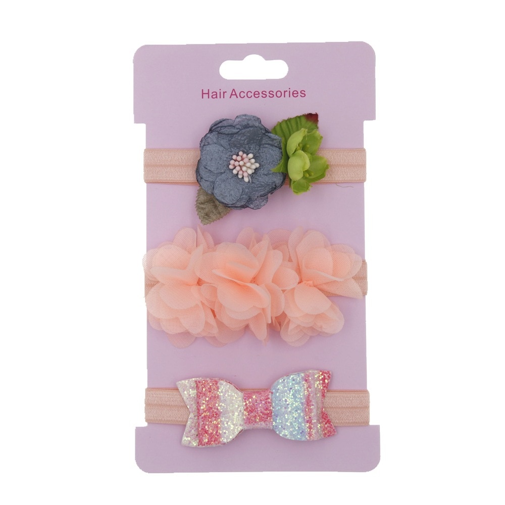 New 3pcs/lot Bows Headband Newborn Baby Elastic Princess Hairbands Chiffon Flower Kids Cute Headwear Gifts Sets