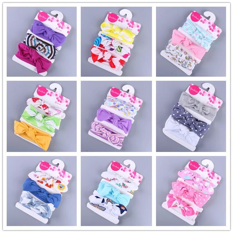 Yundfly 3Pcs/Lot Baby Girl Hair Accessories Cotton Rabbit Ear Baby Headband Turban Bowknot Elastic Hairband Headwraps Headwear