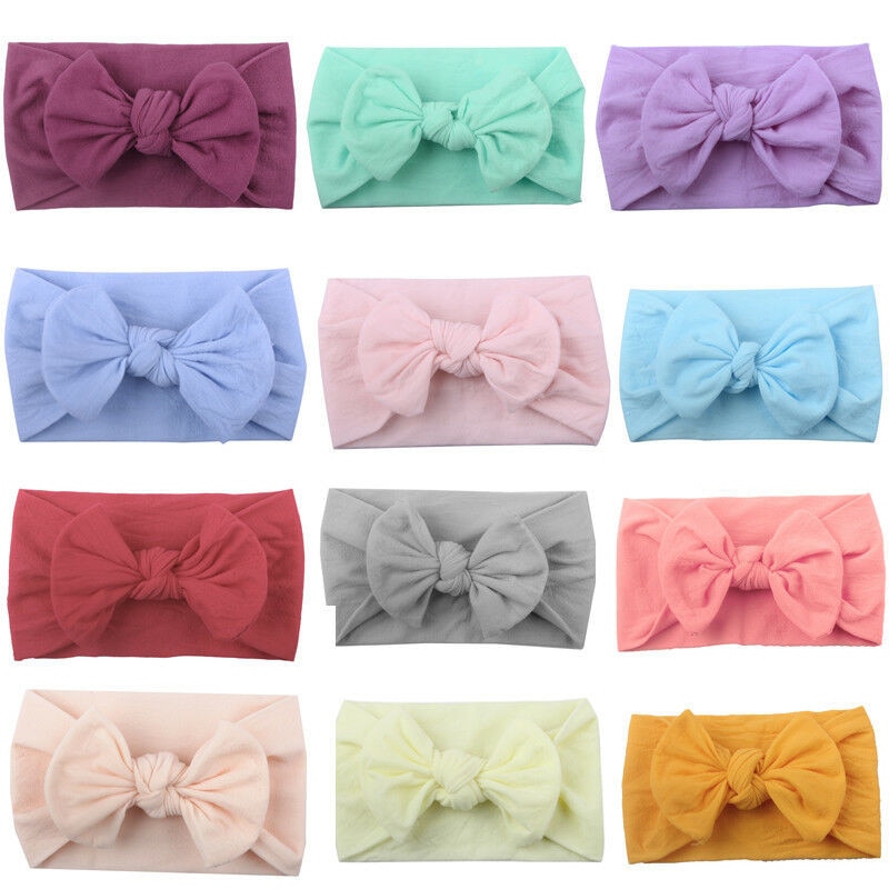 Baby Girls Bowknot Turban Headband Solid Bow Hair bands Head Wrap Headwear Accessories Yellow Pink Purple Blue