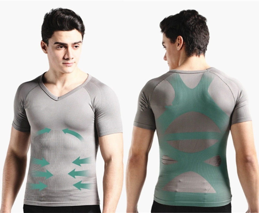 Compression T Shirt Men V neck Body Shapers Waist Trainer Posture Corrector Abdomen Control Slimming T-shirt Shapewear Tops