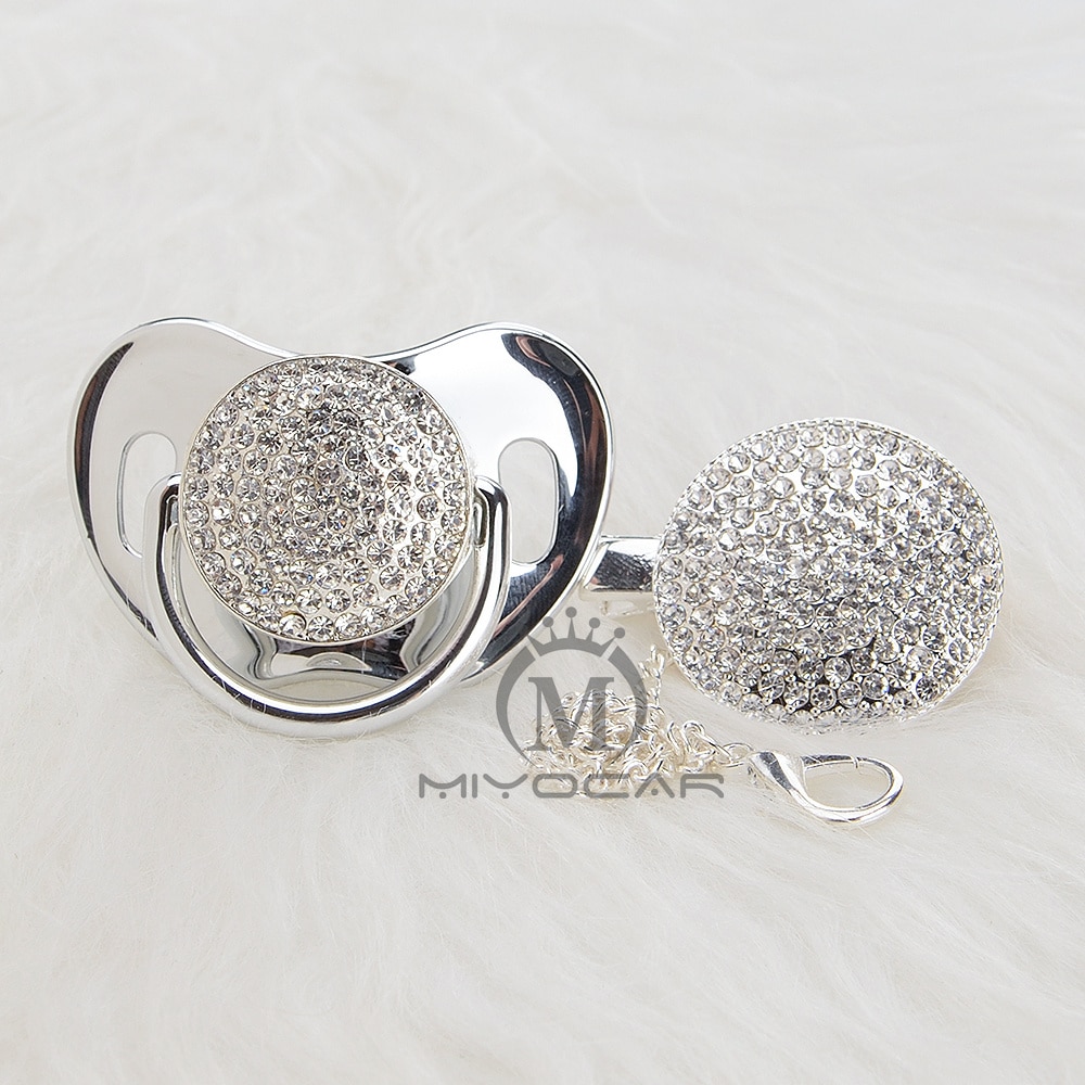 MIYOCAR BLING all silver gold bling pacifier and pacifier clip unique design baby SGS certificate safe and unique AS