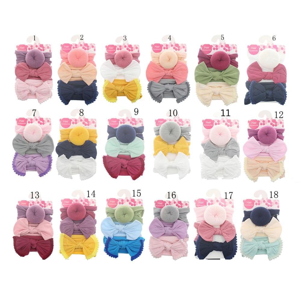 3pcs/Set New Solid Nylon Headband Bow Headbands For Cute Kids Girls Hair Girls Turban Hairband Children Soft Cotton Headband