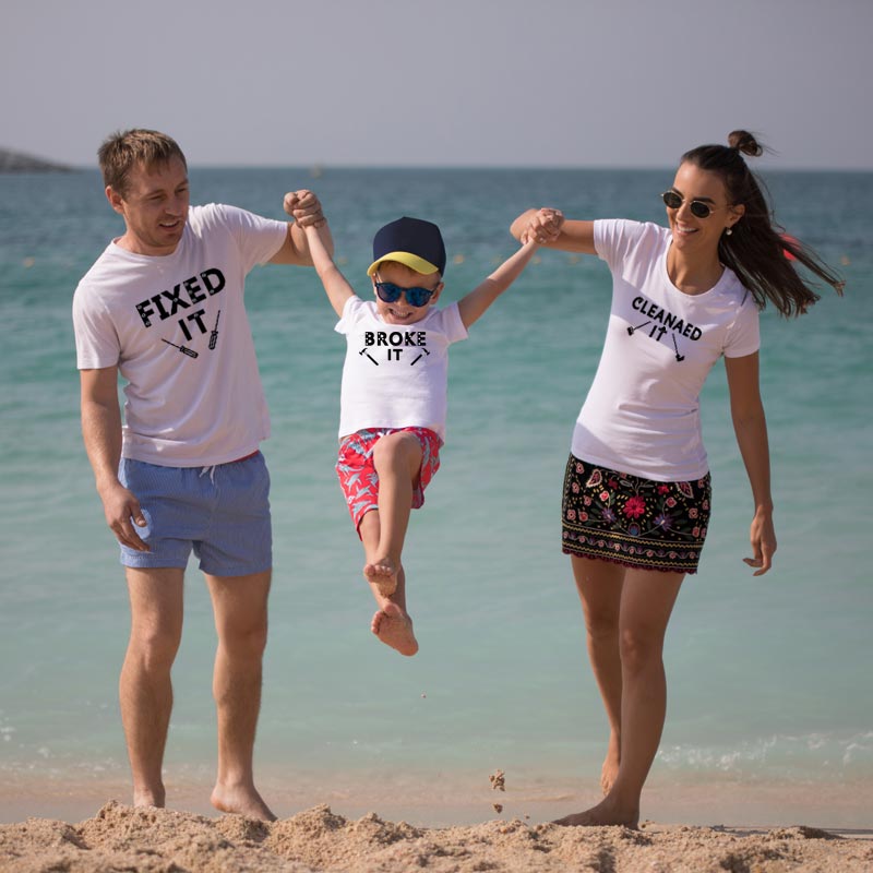 fixed cleanaed broke funny matching t shirt for father daughter mother son clothes daddy mommy and me outfits mum girl boy look