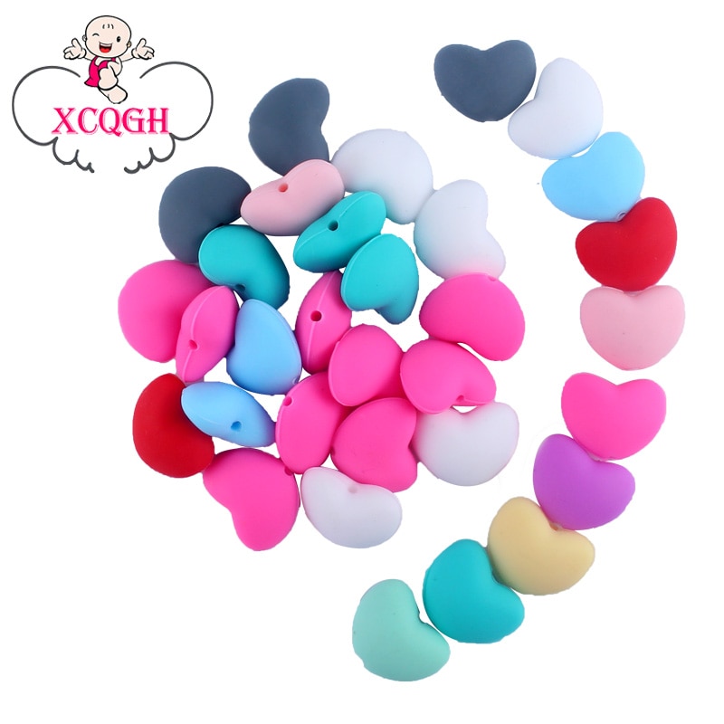 XCQGH 10PCS Silicone Beads Baby Teether Love Heart Silicone Loose Beads DIY Necklace Bracelet Pacifier Chain Beads