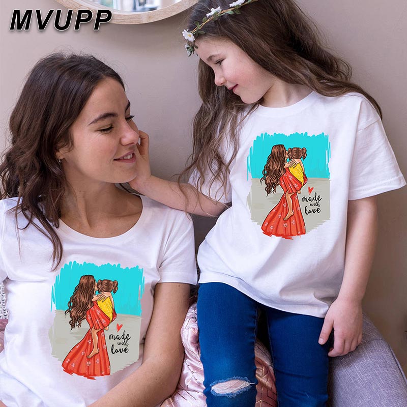 mom daughter cartoon funny family t shirt mother girl mommy and me outifts mama baby matching clothes big litter sisters fashion