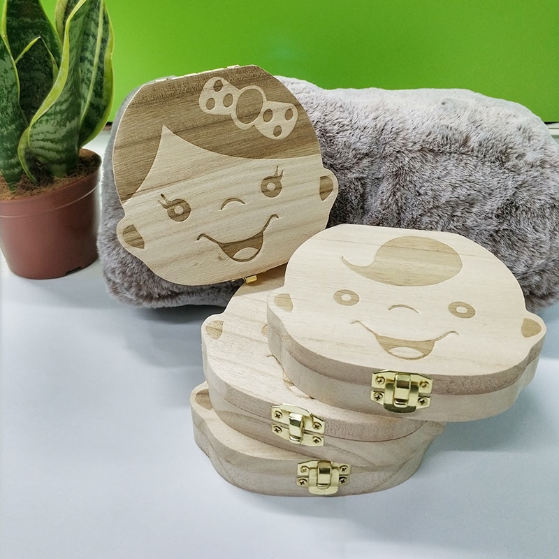 Baby Tooth Box Spanish/Dutch/French/German Wooden Kids Milk Teeth Organizer Storage Boys Girls Baby Souvenirs Gifts Keepsakes