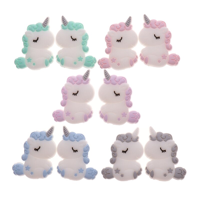 ATOB 5PCS Silicone Unicorn Teething Beads Animals Teether Baby Silicon Beads Baby Teething For Necklace Baby Teether Bpa free