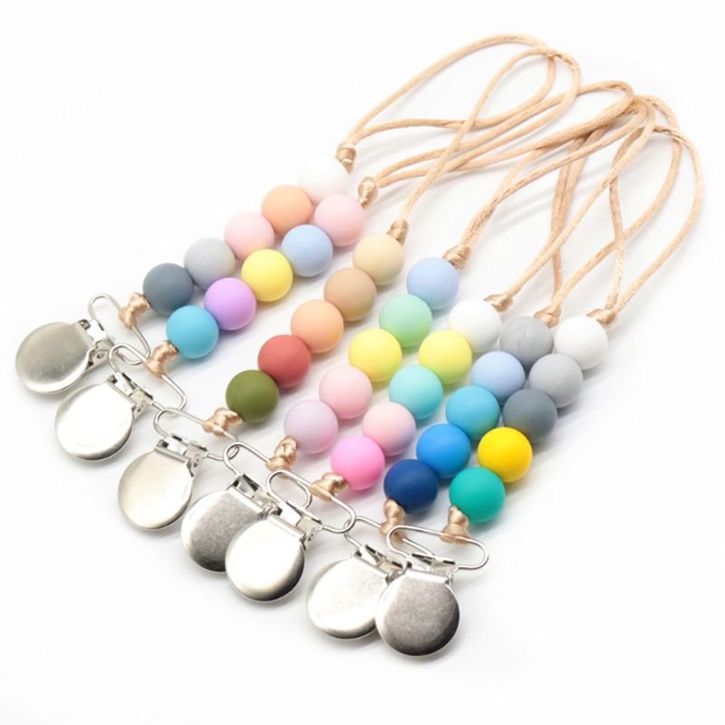 Baby Boys Girls Pacifier Chain Silicone Bead Teething Emboss Toy Infants Soother