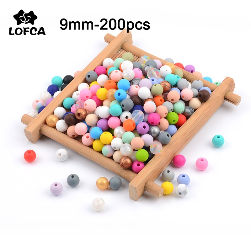 LOFCA 200pcs/lot 9mm Silicone beads Loose Teether Beads BPA Free Food Grade Baby Teether Chew DIY Jewelry Necklace Making
