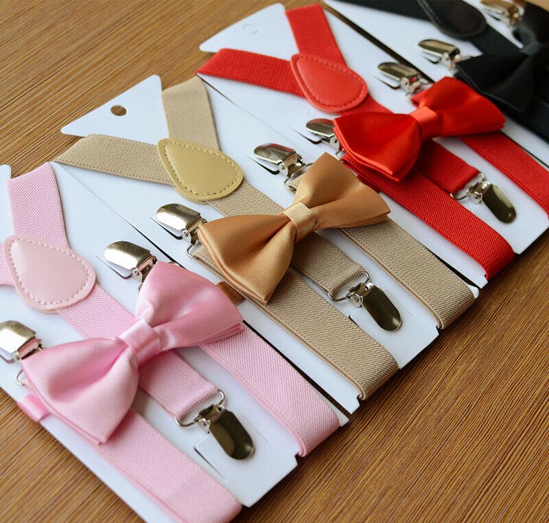 Baby Toddler Kids Adjustable Suspender and Bow Tie Set Tuxedo Wedding Suit Party Strap Clip