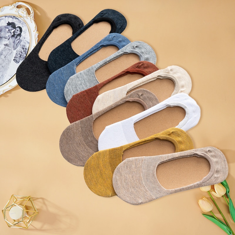 10 pieces = 5 pairs Spring summer women socks Solid color fashion wild shallow mouth invisible boat socks felmen slipper sock