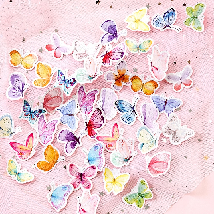 Mohamm 46 Pcs Boxed Stickers Butterfly Garden Hand Account Notes Decoration DIY Stickers General Sealing Stickers