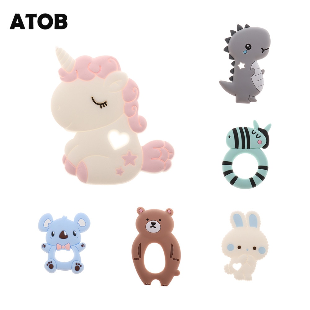 ATOB 1Pc silicone teether unicorn silicon Food Grade Baby Teething Toys bpa free bear safe baby teether DIY Necklace Pendant