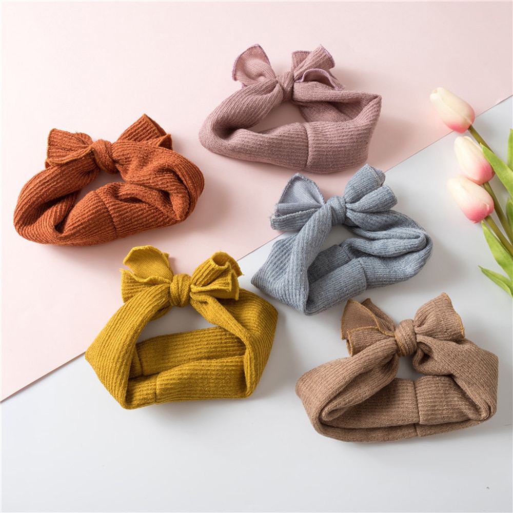 1pc Sweet Baby Bow Knitted Headband Baby Headbands Wide Soft Solid Color Crochet Headwrap Elastic Hairband Fashion Tiara Winter
