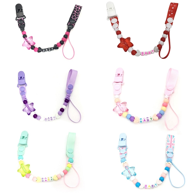 Hot 1pc Baby Pacifier Clips Holder Soother Chain Name Hand Made Black White Ribbon With Zebra Beads Dummy Clip Pacifier