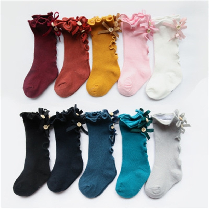 10 Pcs/lot Toddler Baby Cotton Socks Sweet Bows Skarpetki Winter Long Beenwarm Leg Warmer For Kids Newborn Soft Knee High Socks